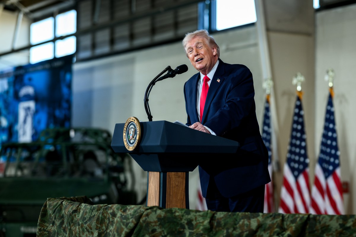 President Donald Trump delivers remarks to military families at Fort Bragg, North Carolina, Friday, February 13, 2026. (Official White House Photo by Daniel Torok)