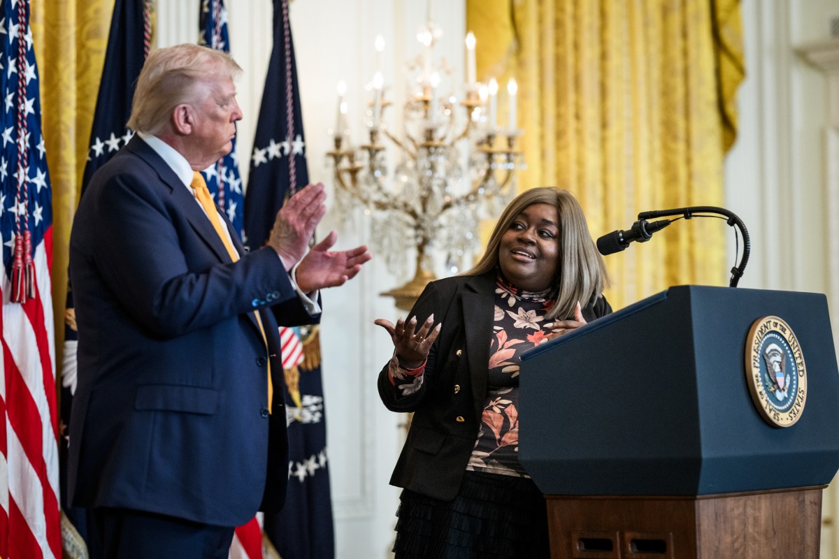 President Donald Trump looks on as business owner Arnetta Bradford delivers remarks at a Black History Month reception, Wednesday, February 18, 2026, in the East Room of the White House. (Official White House Photo by Joyce N. Boghosian)