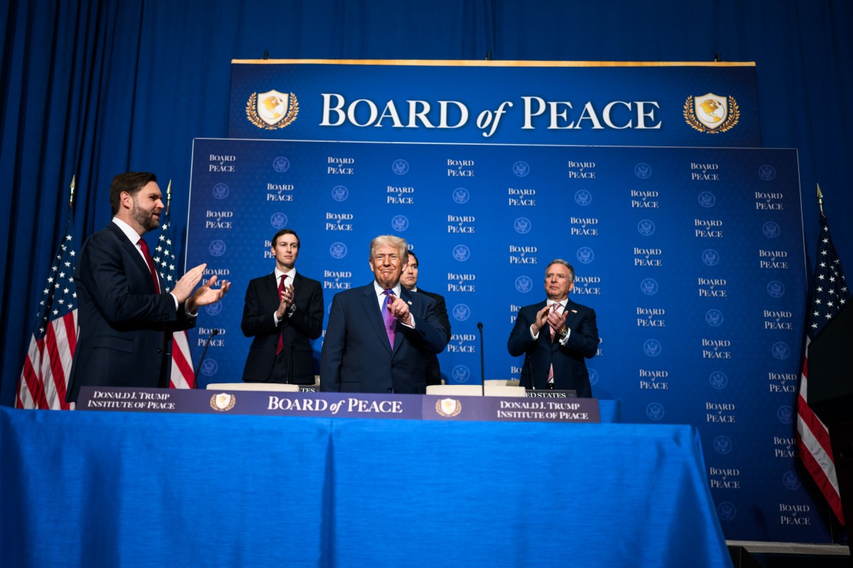 President Donald Trump participates in a Board of Peace meeting at the Donald J. Trump Institute of Peace in Washington, D.C., Thursday, February 19, 2026. (Official White House Photo by Daniel Torok)