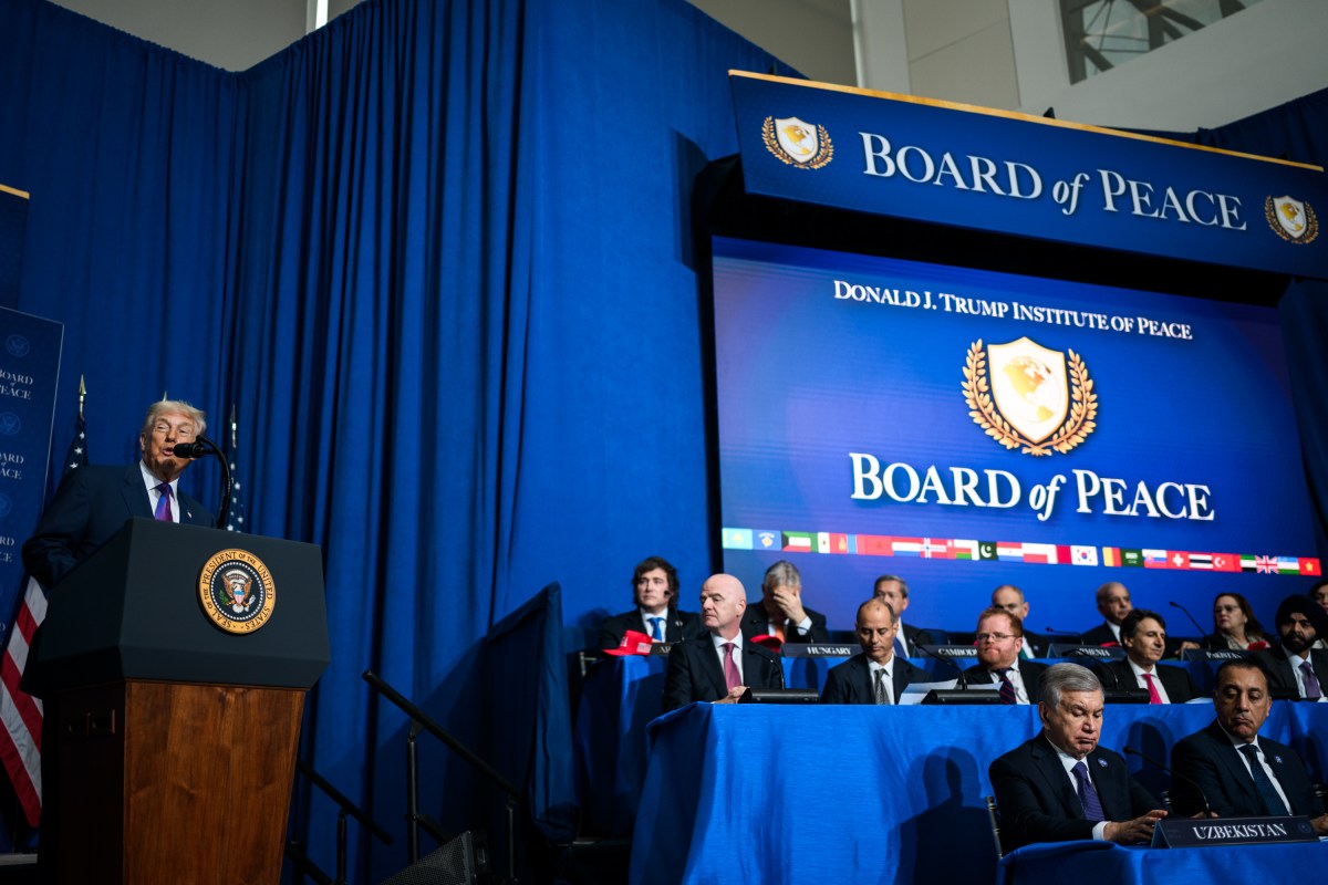 President Donald Trump participates in a Board of Peace meeting at the Donald J. Trump Institute of Peace in Washington, D.C., Thursday, February 19, 2026. (Official White House Photo by Daniel Torok)