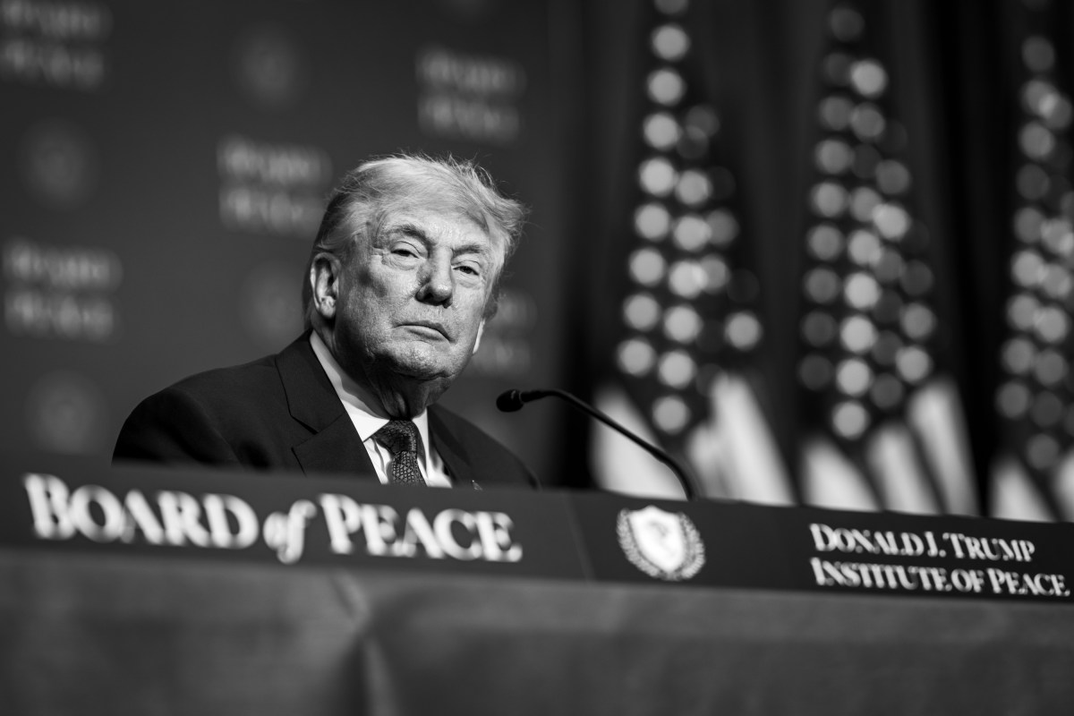 President Donald Trump participates in a Board of Peace meeting at the Donald J. Trump Institute of Peace in Washington, D.C., Thursday, February 19, 2026. (Official White House Photo by Daniel Torok)