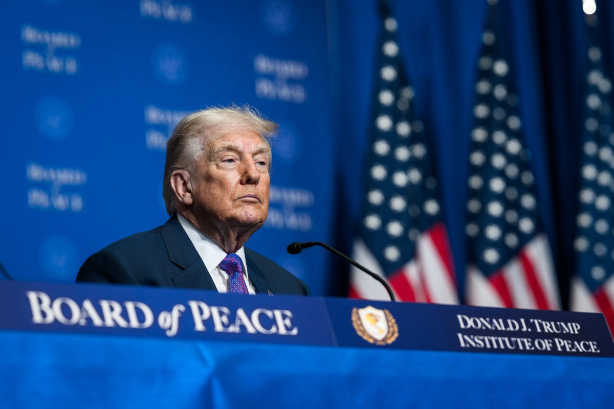President Donald Trump participates in a Board of Peace meeting at the Donald J. Trump Institute of Peace in Washington, D.C., Thursday, February 19, 2026. (Official White House Photo by Daniel Torok)