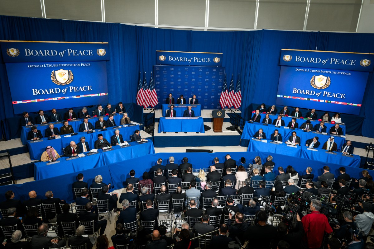 President Donald Trump participates in a Board of Peace meeting at the Donald J. Trump Institute of Peace in Washington, D.C., Thursday, February 19, 2026. (Official White House Photo by Daniel Torok)