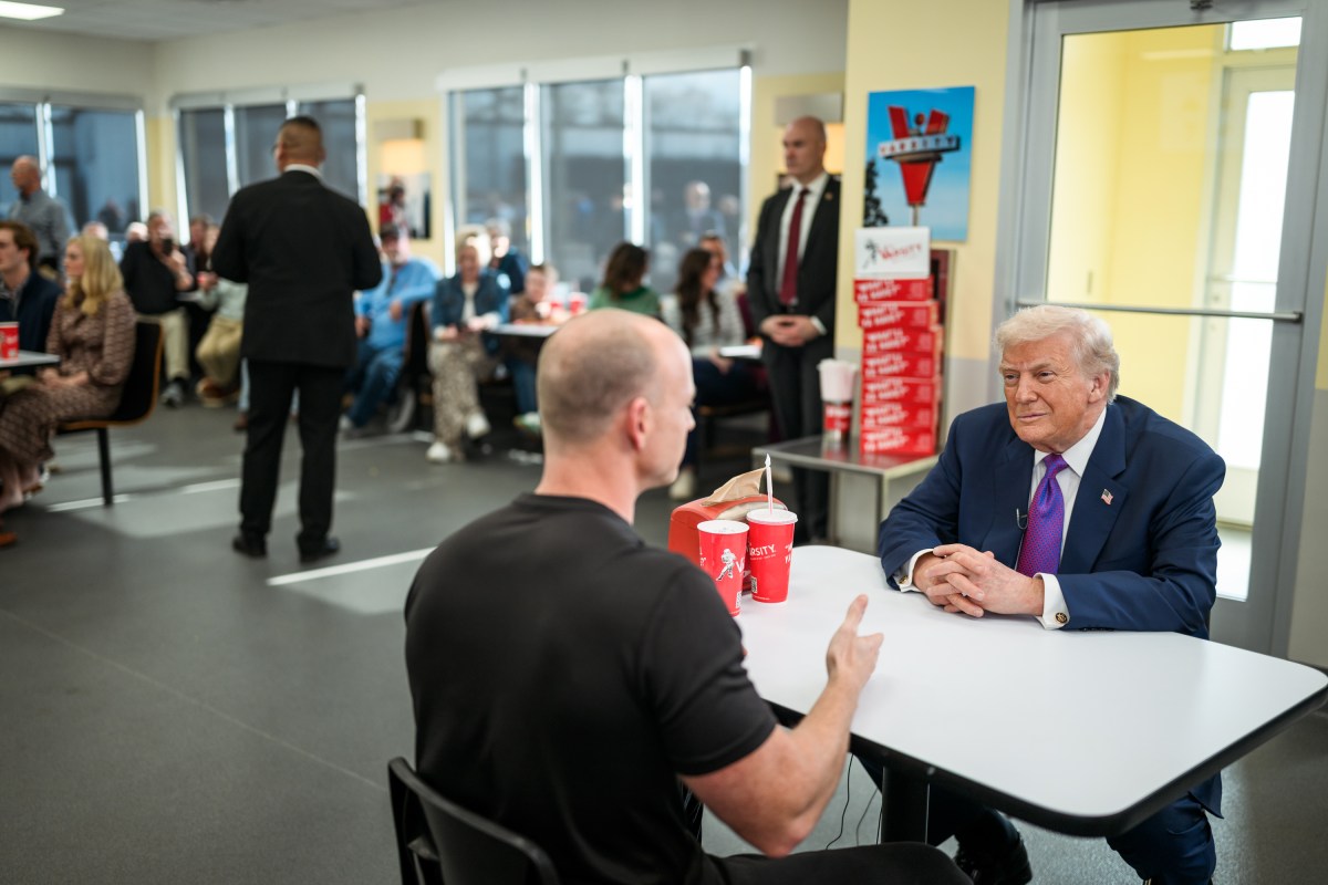 President Donald Trump tapes an interview with Josh Pate, host of “The Josh Pate College Football Show” podcast, at The Varsity in Rome, Georgia, Thursday, February 19, 2026. (Official White House Photo by Daniel Torok)