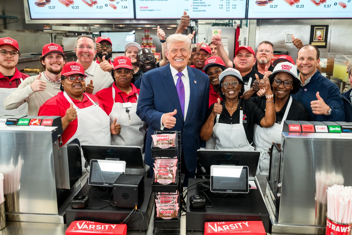 President Donald Trump greets patrons and workers at The Varsity in Rome, Georgia, Thursday, February 19, 2026. (Official White House Photo by Daniel Torok)