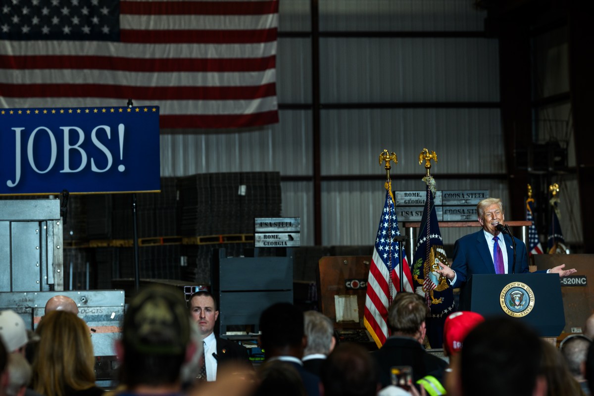 President Donald Trump delivers remarks on the economy, Thursday, February 19, 2026, at the Coosa Steel Corporation in Rome, Georgia. (Official White House Photo by Daniel Torok)