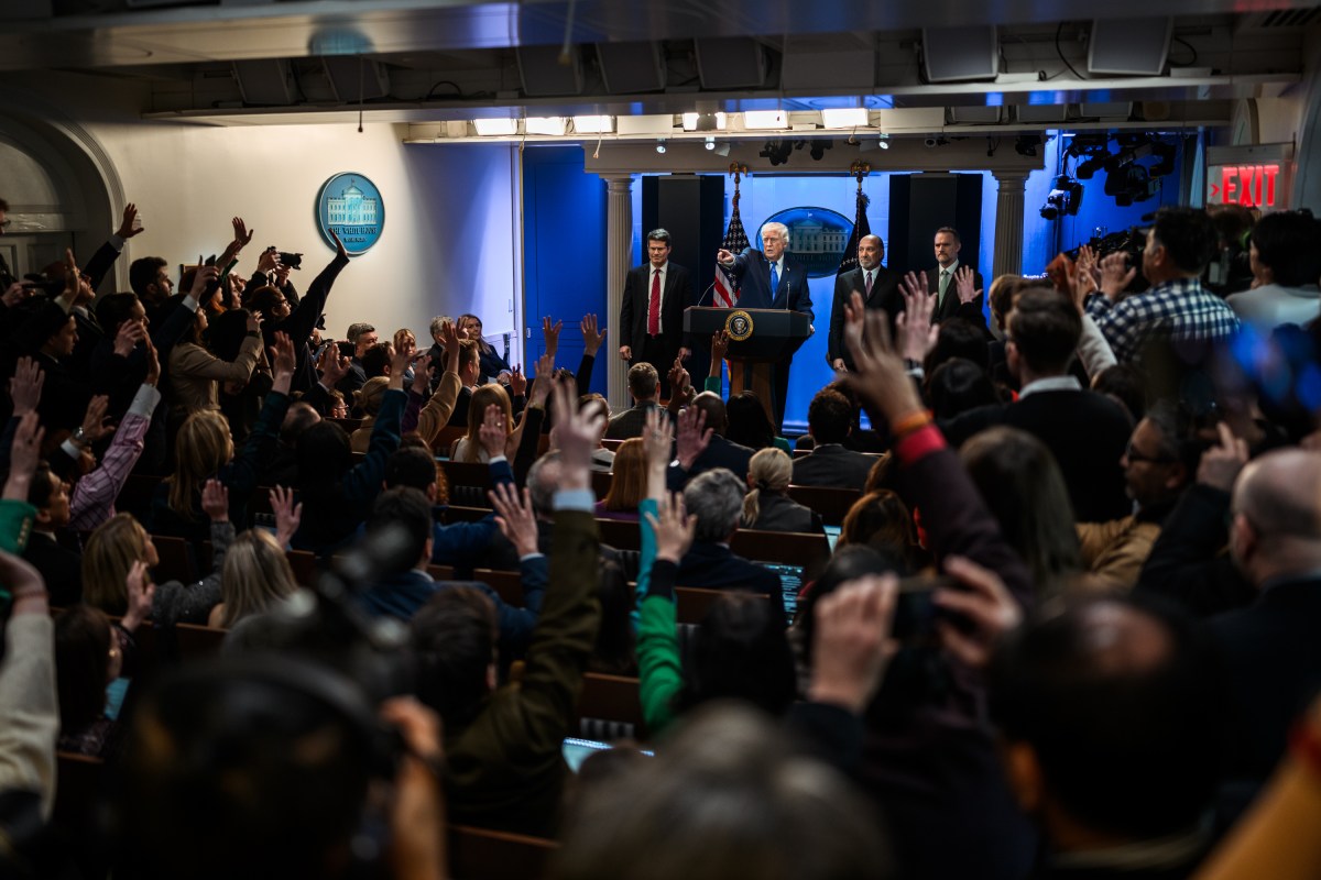President Donald Trump delivers remarks on the Supreme Court ruling on tariffs in the James S. Brady Press Briefing Room of the White House, Friday, February, 20, 2026. (Official White House Photo by Daniel Torok