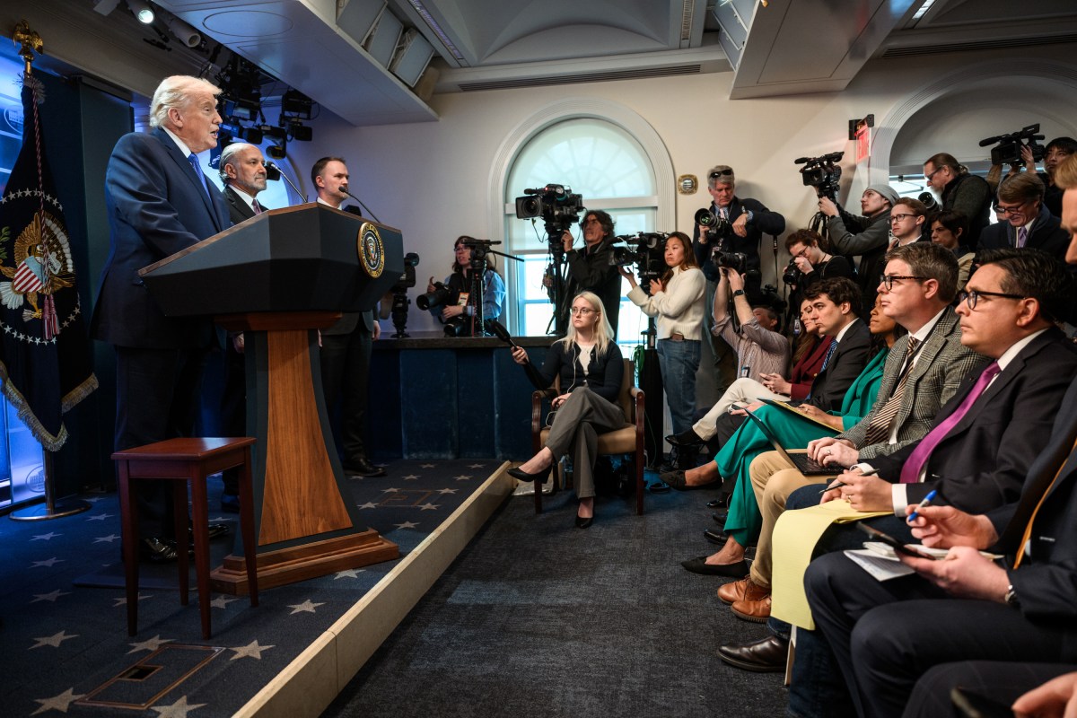 President Donald Trump delivers remarks on the Supreme Court ruling on tariffs in the James S. Brady Press Briefing Room of the White House, Friday, February, 20, 2026. (Official White House Photo by Joyce N. Boghosian)