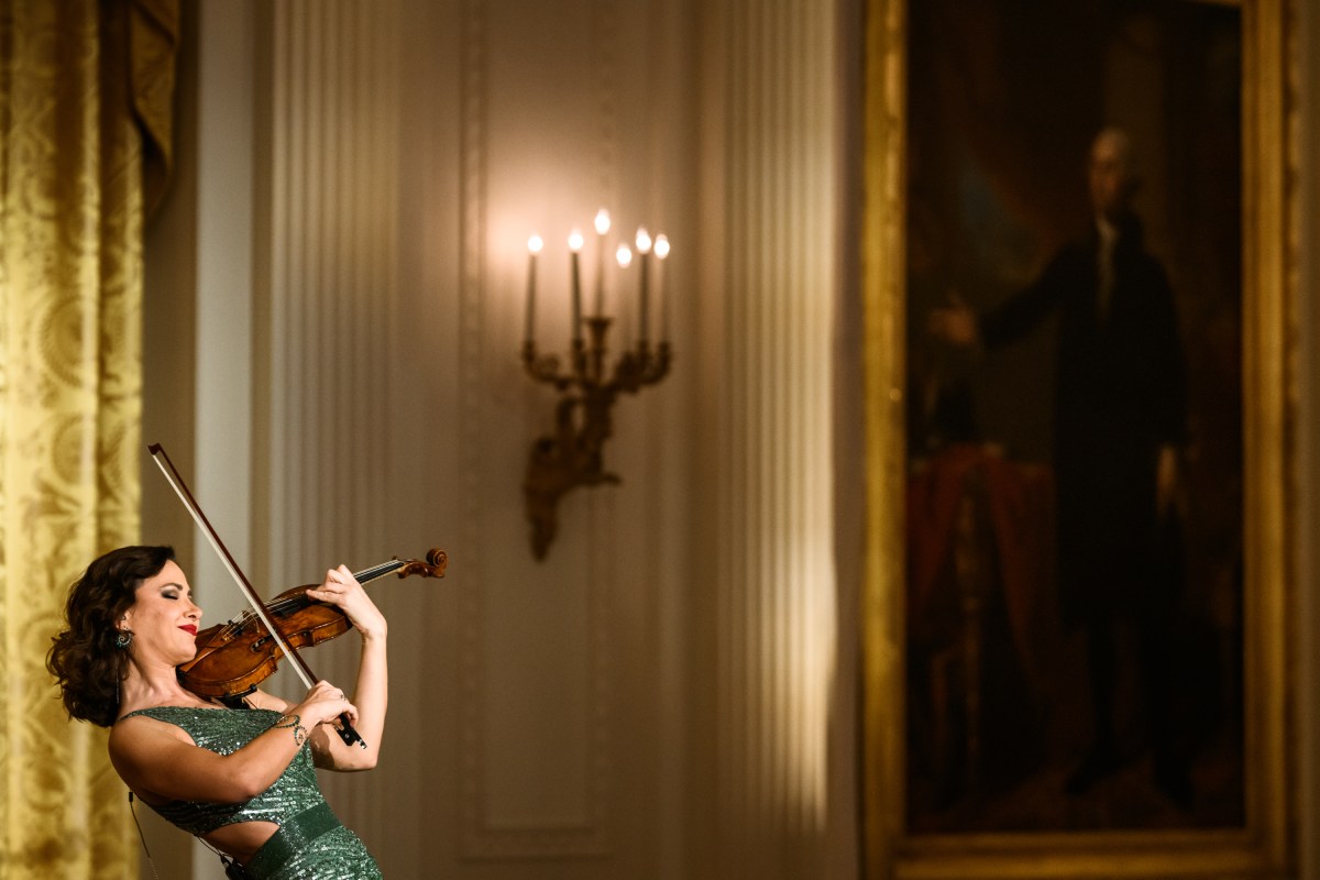 Moldovan violinist Rusanda Panfili performs for President Donald Trump and First Lady Melania Trump during a dinner for the nation’s governors, Saturday, February 21, 2026, in the East Room of the White House. (Official White House Photo by Daniel Torok)