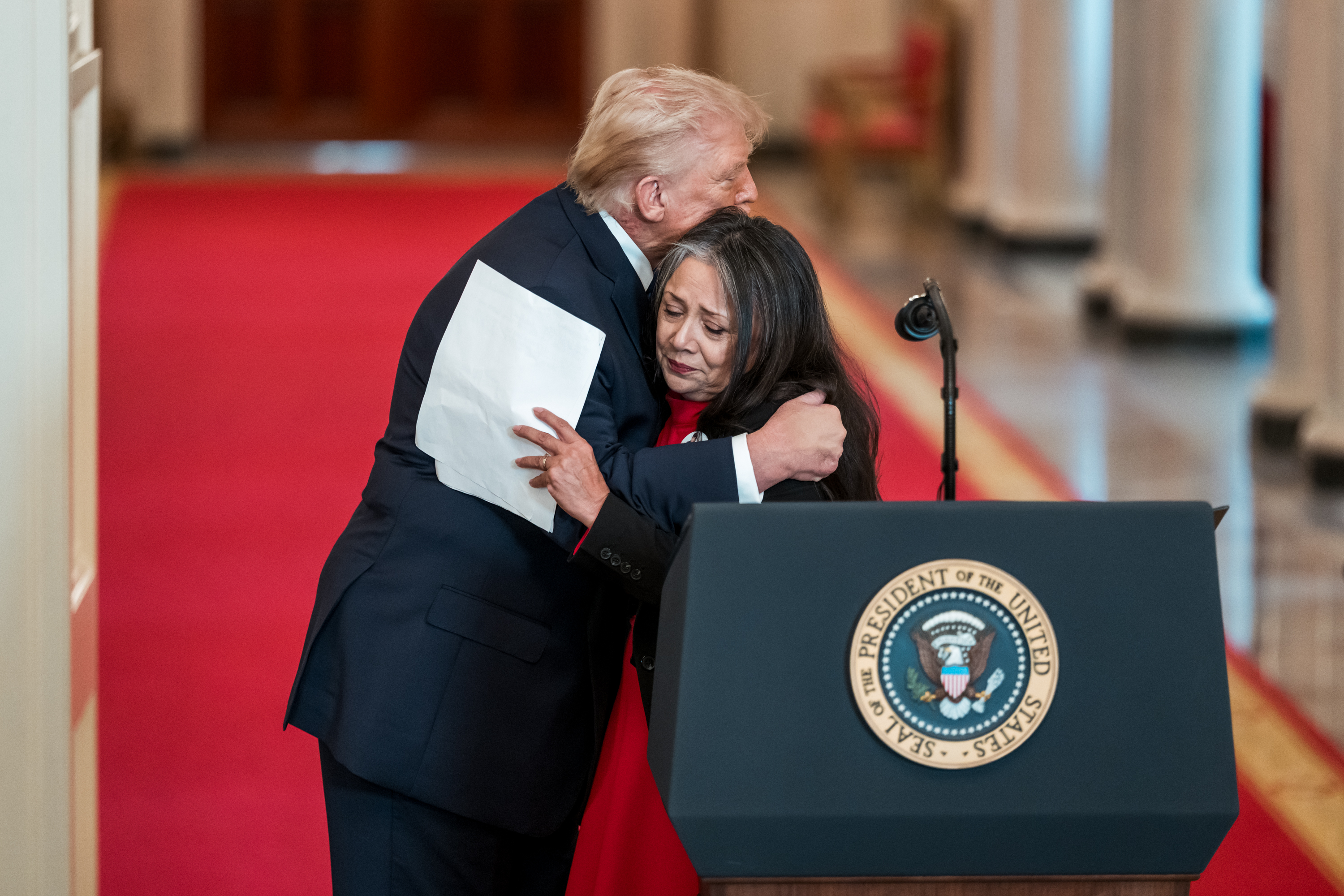 Marie Vega, mother of Javier Vega Jr., delivers remarks at an Angel Families Remembrance Ceremony, Monday, February 23, 2026, in the East Room of the White House. (Official White House Photo by Abe McNatt)