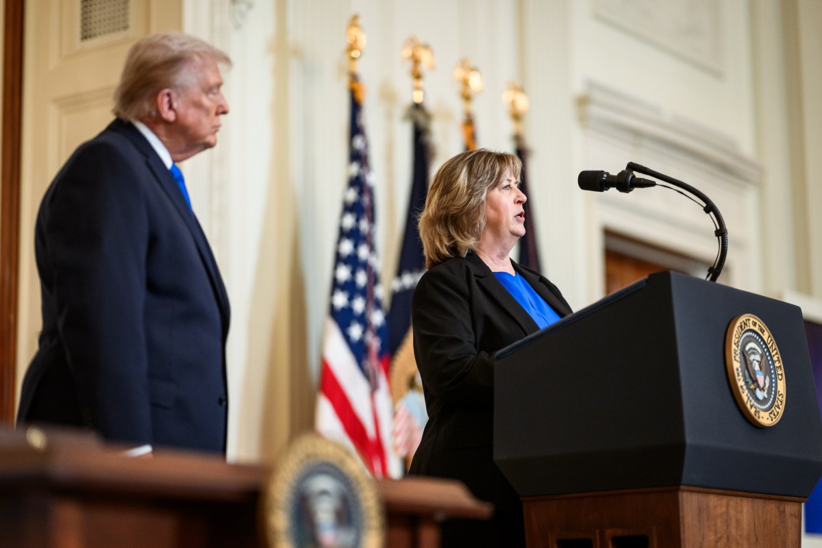 Laura Wilkerson, mother of 18-year-old son Joshua Wilkerson, delivers remarks at an Angel Families Remembrance Ceremony, Monday, February 23, 2026, in the East Room of the White House. (Official White House Photo by Daniel Torok)