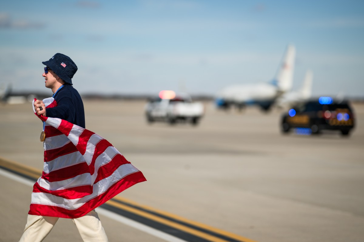 The U.S. Olympic Men’s Hockey Team arrive at Joint Base Andrews, Maryland, before touring the White House, Tuesday, February 24, 2026. (Official White House Photo by Daniel Torok)