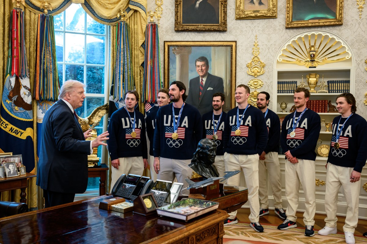 The U.S. Olympic Men’s Hockey Team visit President Donald Trump in the Oval Office, Tuesday, February 24, 2026. (Official White House Photo by Daniel Torok)