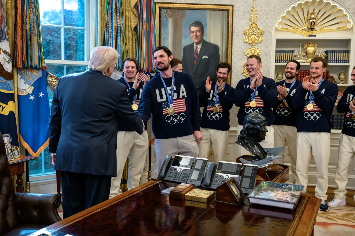 The U.S. Olympic Men’s Hockey Team visit President Donald Trump in the Oval Office, Tuesday, February 24, 2026. (Official White House Photo by Daniel Torok)