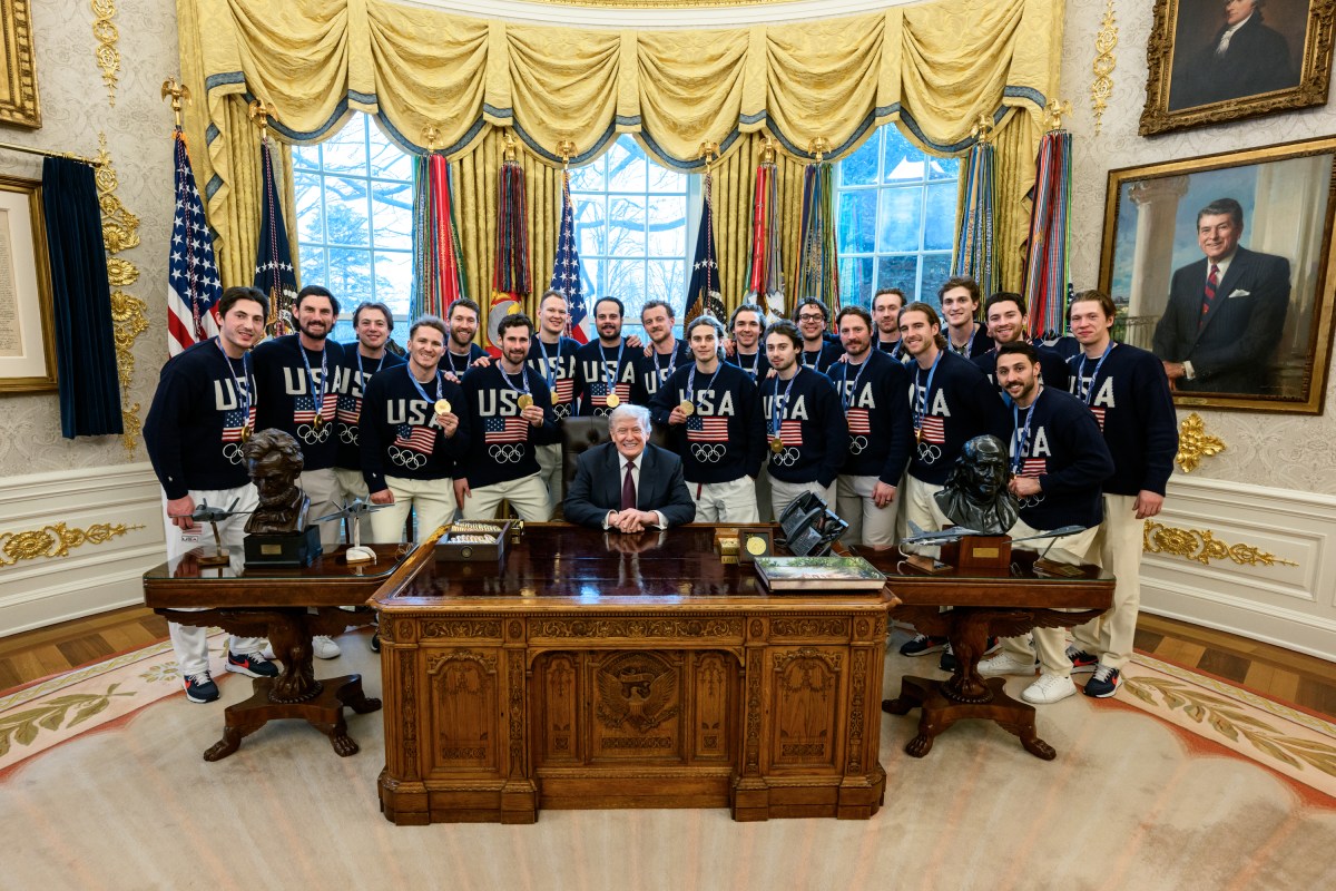 The U.S. Olympic Men’s Hockey Team visit President Donald Trump in the Oval Office, Tuesday, February 24, 2026. (Official White House Photo by Daniel Torok)