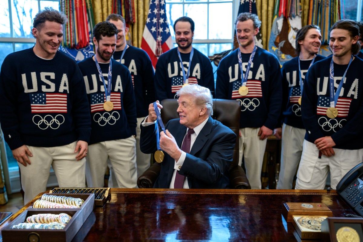 The U.S. Olympic Men’s Hockey Team visit President Donald Trump in the Oval Office, Tuesday, February 24, 2026. (Official White House Photo by Daniel Torok)