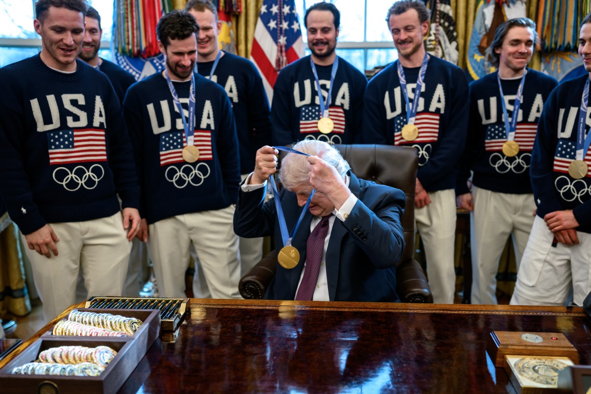 The U.S. Olympic Men’s Hockey Team visit President Donald Trump in the Oval Office, Tuesday, February 24, 2026. (Official White House Photo by Daniel Torok)