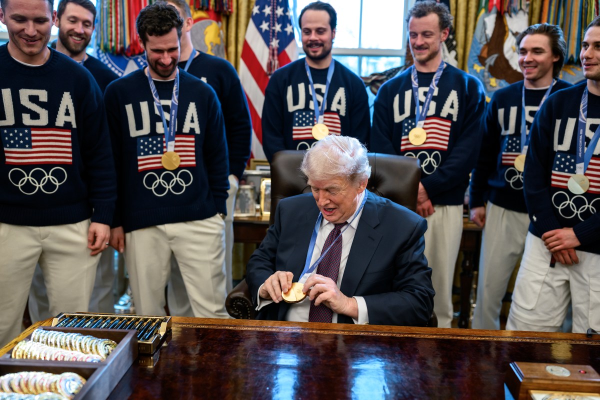 The U.S. Olympic Men’s Hockey Team visit President Donald Trump in the Oval Office, Tuesday, February 24, 2026. (Official White House Photo by Daniel Torok)