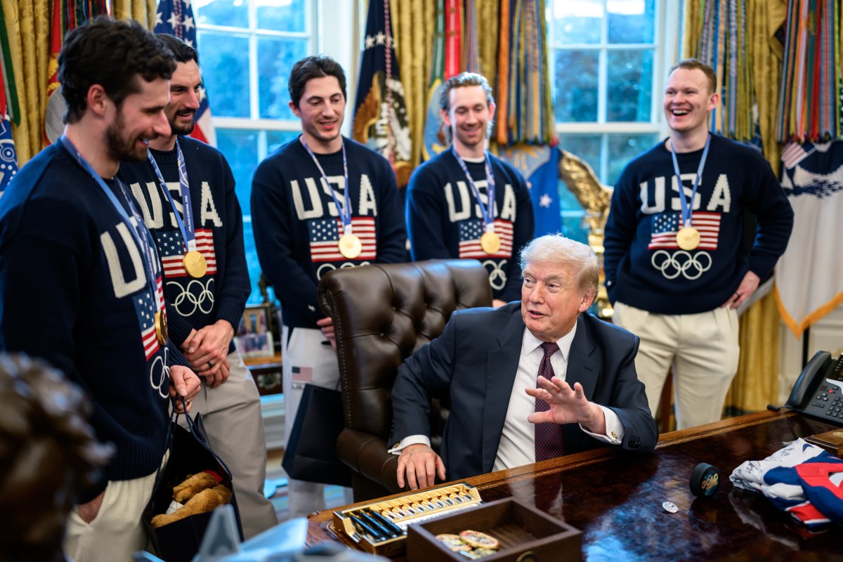 The U.S. Olympic Men’s Hockey Team visit President Donald Trump in the Oval Office, Tuesday, February 24, 2026. (Official White House Photo by Daniel Torok)