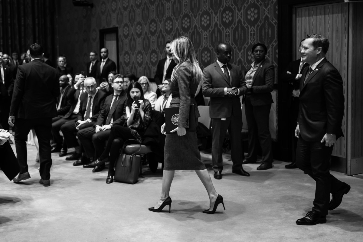 First Lady Melania Trump presides over a meeting of the United Nations Security Council at United Nations Headquarters in New York City, Monday, March 2, 2026.Official White House Photo by Andrea Hanks)