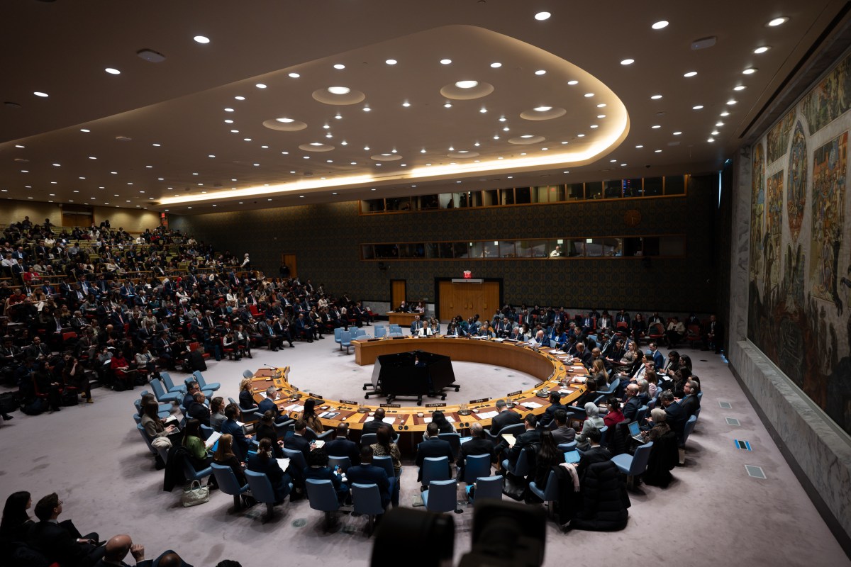 First Lady Melania Trump presides over a meeting of the United Nations Security Council at United Nations Headquarters in New York City, Monday, March 2, 2026.Official White House Photo by Andrea Hanks)