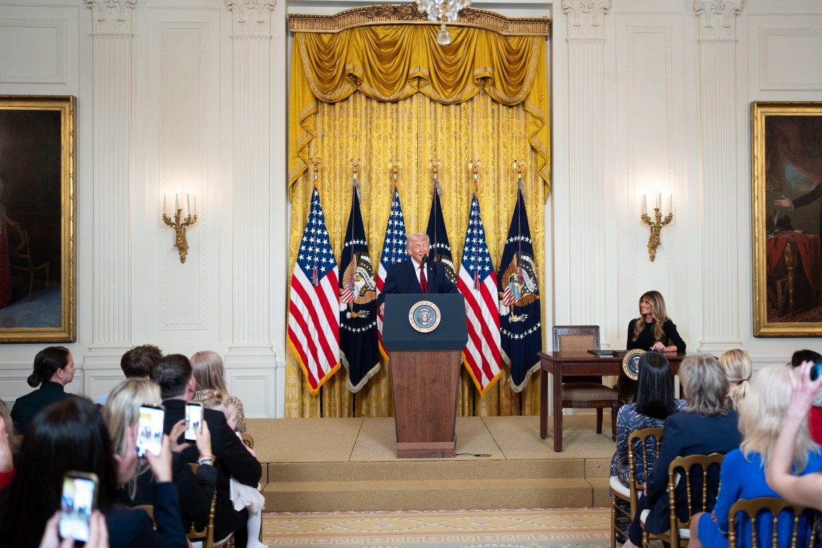 President Donald J. Trump delivers remarks at an event celebrating Women’s History Month and National Working Mom’s Day, Thursday, March 12, 2026, in the East Room of the White House. (Official White House Photo by Andrea Hanks)