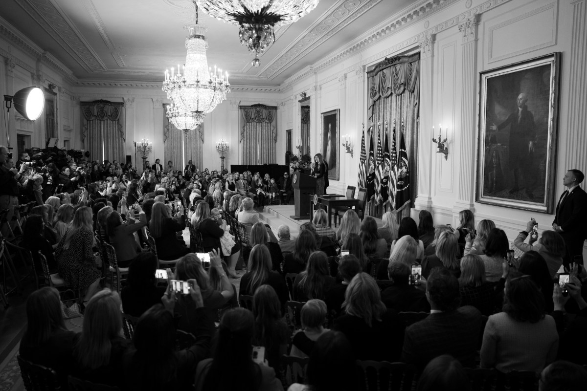 First Lady Melania Trump delivers remarks at an event celebrating Women’s History Month and National Working Mom’s Day, Thursday, March 12, 2026, in the East Room of the White House. (Official White House Photo by Cody Hendrix)