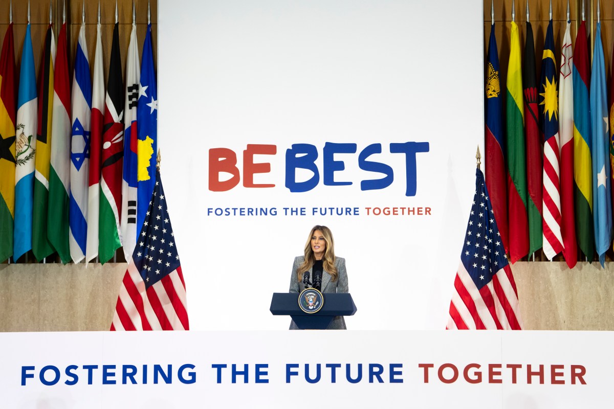 First Lady Melania Trump delivers remarks at the Fostering the Future Together Global Coalition Summit, Tuesday, March 24, 2026, at the U.S. State Department in Washington D.C. (Official White House Photo by Andrea Hanks)