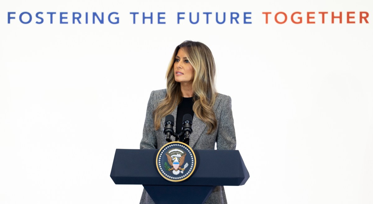 First Lady Melania Trump delivers remarks at the Fostering the Future Together Global Coalition Summit, Tuesday, March 24, 2026, at the U.S. State Department in Washington D.C. (Official White House Photo by Andrea Hanks)