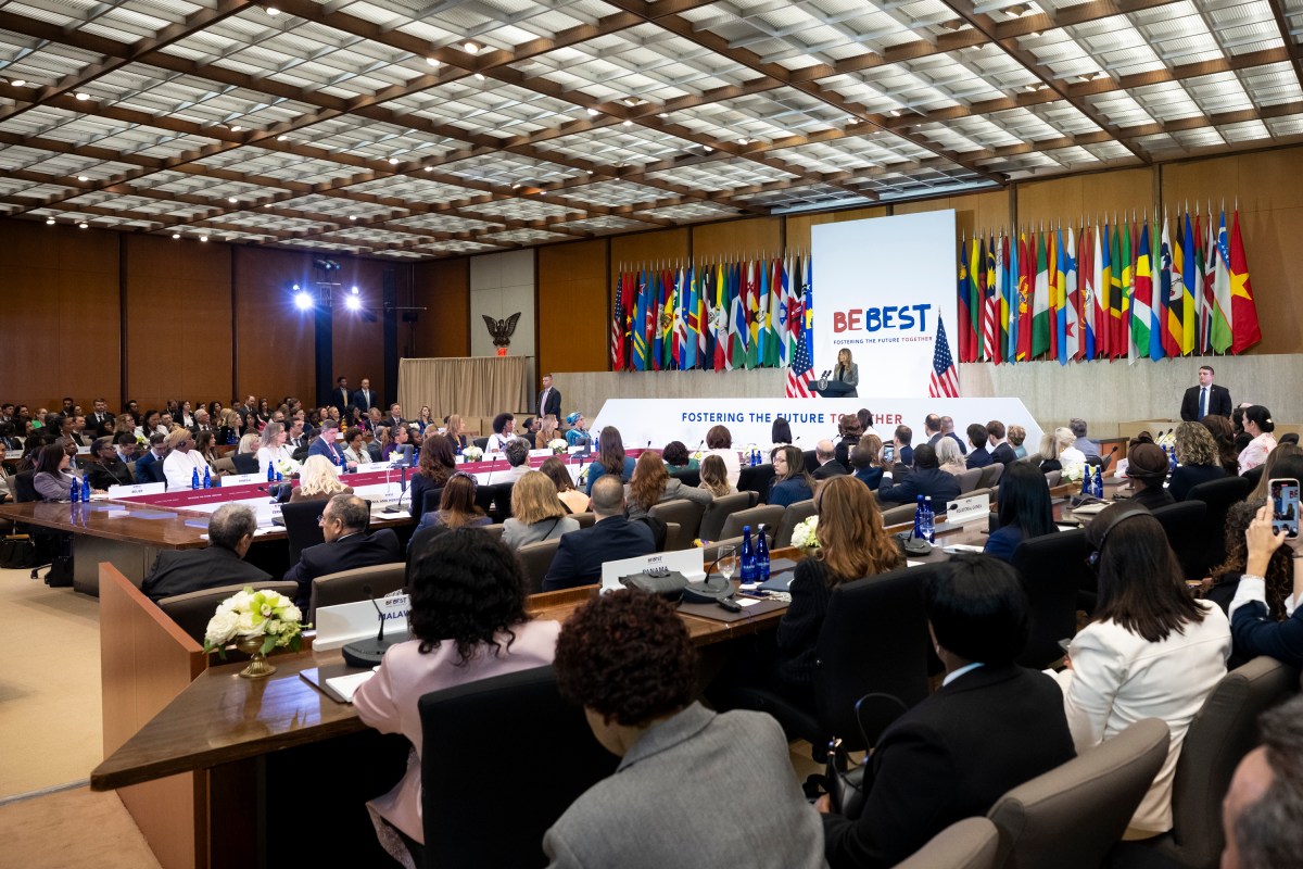 First Lady Melania Trump delivers remarks at the Fostering the Future Together Global Coalition Summit, Tuesday, March 24, 2026, at the U.S. State Department in Washington D.C. (Official White House Photo by Andrea Hanks)