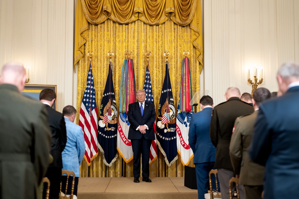 President Donald J. Trump greets guests and family members of honorees, and signs citations in the Blue Room of the White House before a Medal of Honor ceremony, Monday, March 2, 2026. (Official White House Photo by Molly Riley)