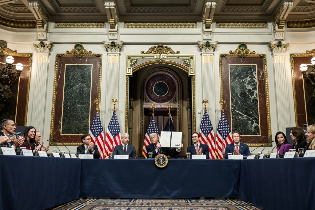 President Donald J. Trump participates in a Ratepayer Protection Pledge roundtable, Wednesday, March 4, 2026, in the Indian Treaty Room of the Eisenhower Executive Office Building at the White House. (Official White House Photo by Molly Riley)