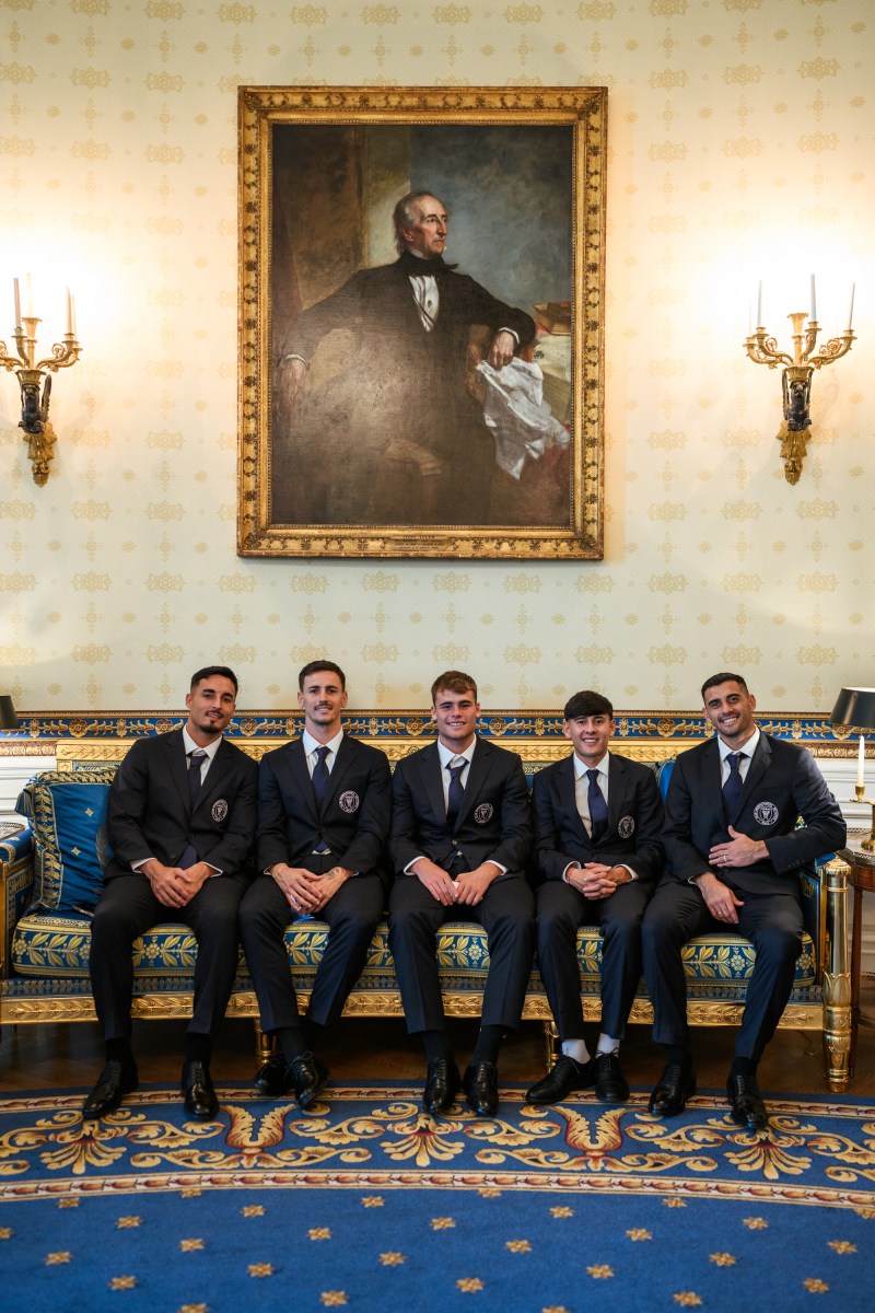 Members of the Inter Miami CF 2025 championship team wait to attend an event in their honor in the East Room of the White House, Thursday, March 5, 2026.(Official White House Photo by Daniel Torok)
