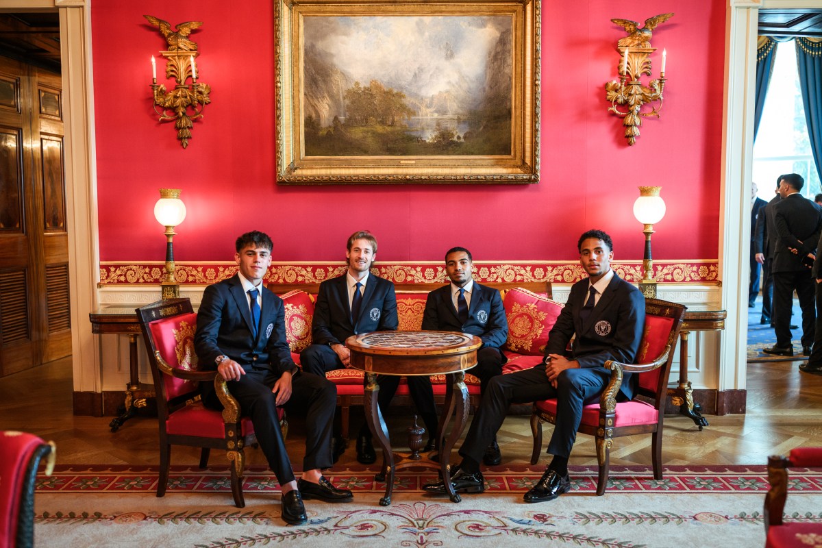 Members of the Inter Miami CF 2025 championship team wait to attend an event in their honor in the East Room of the White House, Thursday, March 5, 2026.(Official White House Photo by Daniel Torok)