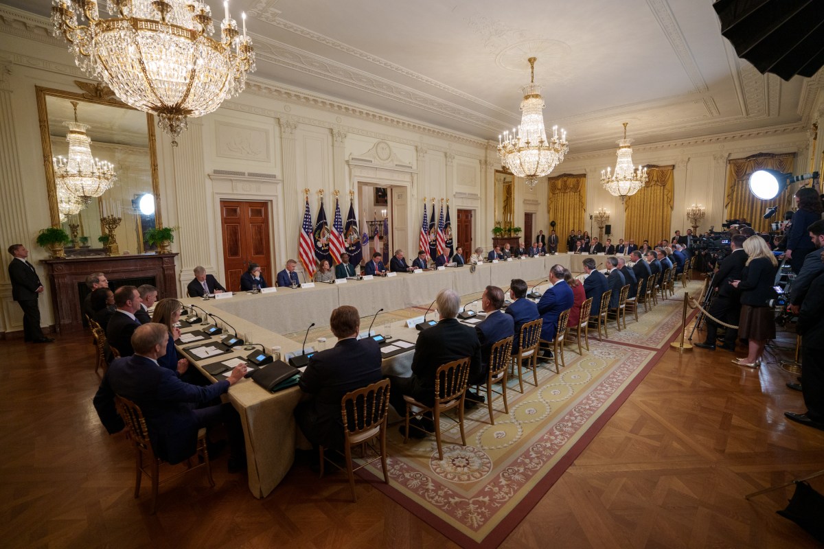 President Donald J. Trump participates in a Saving College Sports roundtable, Friday, March 6, 2026, in the East Room of the White House. (Official White House Photo by Abe McNatt)