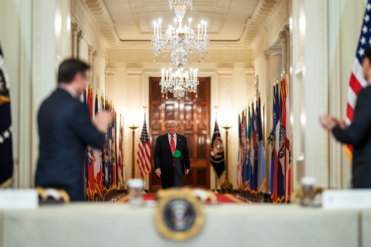 President Donald J. Trump arrives to a Saving College Sports roundtable, Friday, March 6, 2026, in the East Room of the White House. (Official White House Photo by Daniel Torok)