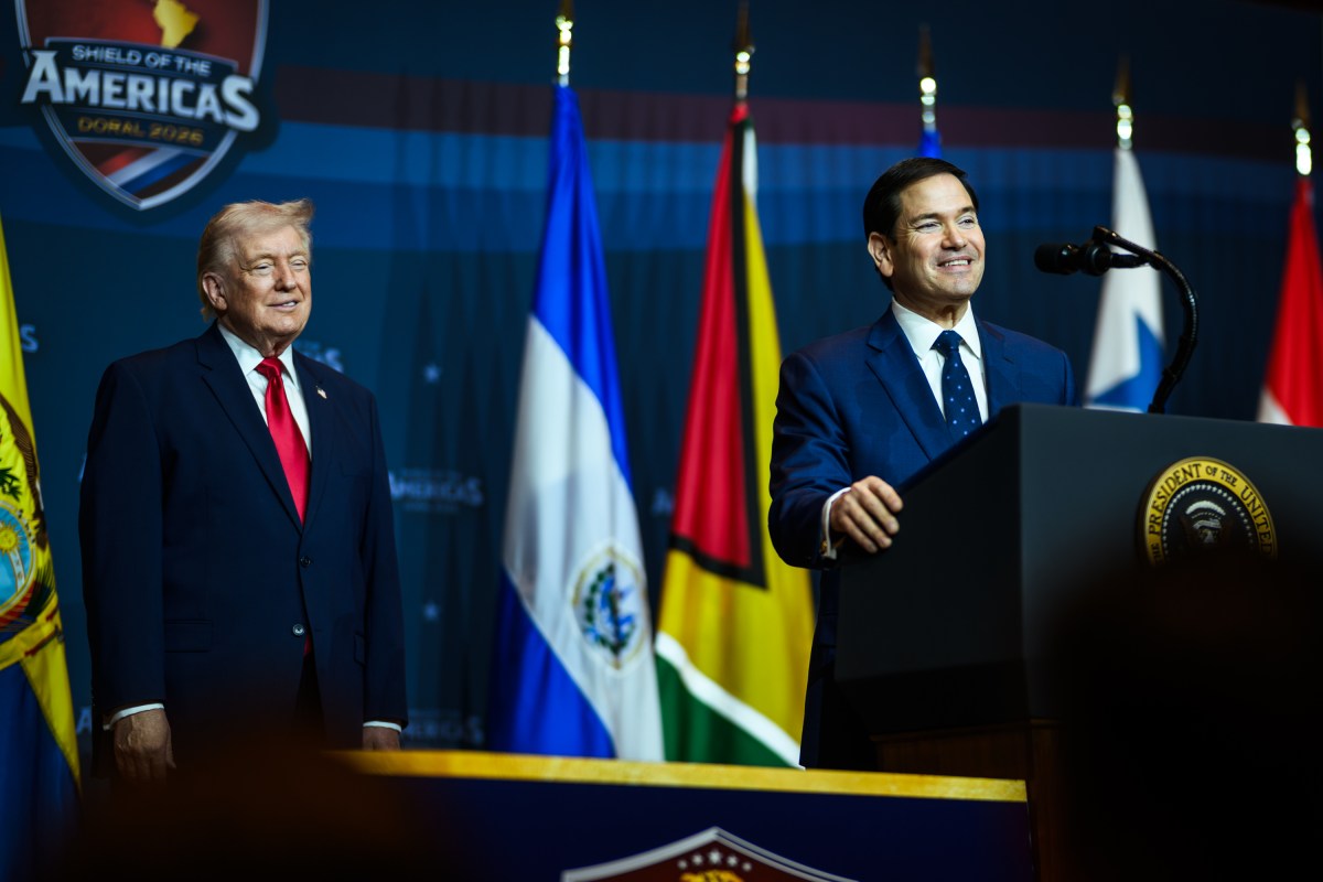 Secretary of State Marco Rubio delivers remarks during the Shield of the Americas summit at Trump National Doral, Saturday, March 7, 2026, in Miami, Florida. (Official White House Photo by Daniel Torok)
