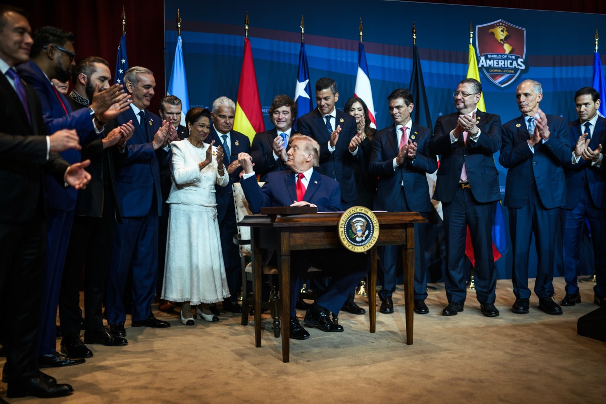 President Donald J. Trump participates in the Signing Ceremony of the DoralCharter of Liberty during the Shield of the Americas summit at Trump National Doral, Saturday, March 7, 2026, in Miami, Florida. (Official White House Photo by Daniel Torok)
