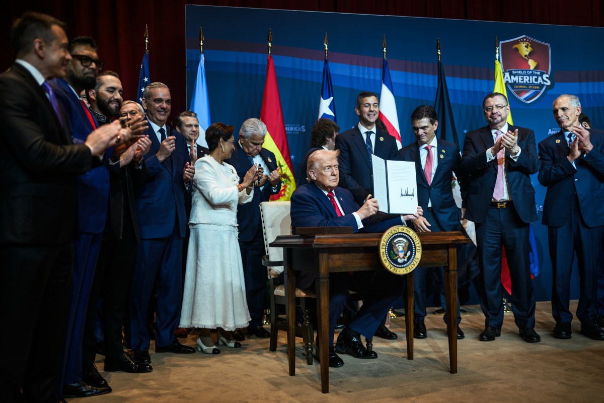 President Donald J. Trump participates in the Signing Ceremony of the DoralCharter of Liberty during the Shield of the Americas summit at Trump National Doral, Saturday, March 7, 2026, in Miami, Florida. (Official White House Photo by Daniel Torok)