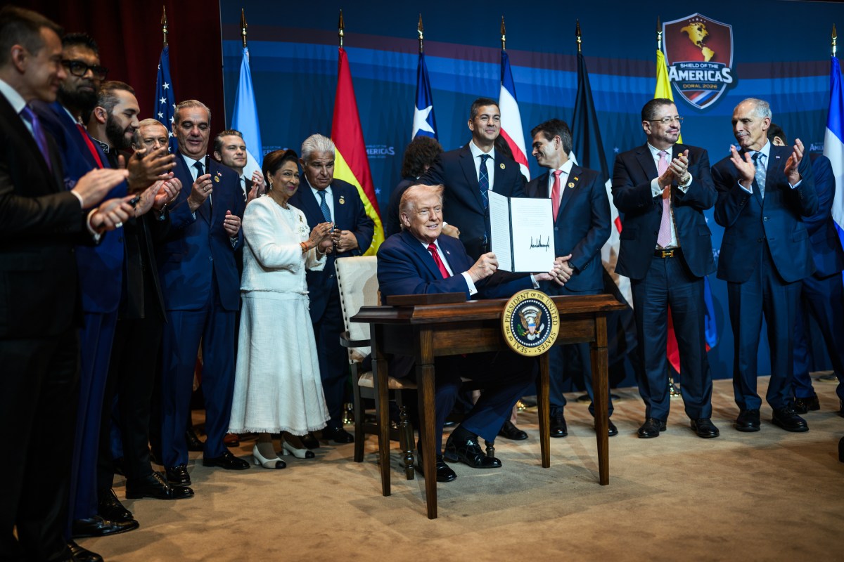 President Donald J. Trump participates in the Signing Ceremony of the DoralCharter of Liberty during the Shield of the Americas summit at Trump National Doral, Saturday, March 7, 2026, in Miami, Florida. (Official White House Photo by Daniel Torok)