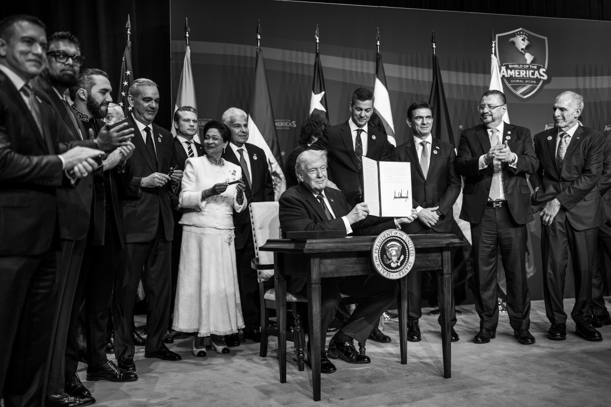 President Donald J. Trump participates in the Signing Ceremony of the DoralCharter of Liberty during the Shield of the Americas summit at Trump National Doral, Saturday, March 7, 2026, in Miami, Florida. (Official White House Photo by Daniel Torok)