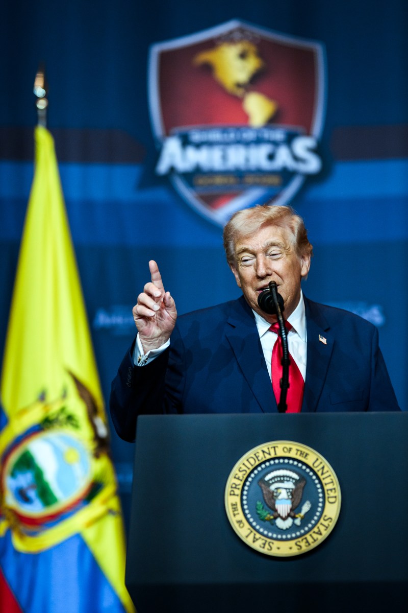 President Donald J. Trump delivers remarks during the Shield of the Americas summit at Trump National Doral, Saturday, March 7, 2026, in Miami, Florida. (Official White House Photo by Molly Riley)