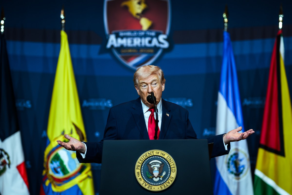 President Donald J. Trump delivers remarks during the Shield of the Americas summit at Trump National Doral, Saturday, March 7, 2026, in Miami, Florida. (Official White House Photo by Molly Riley)