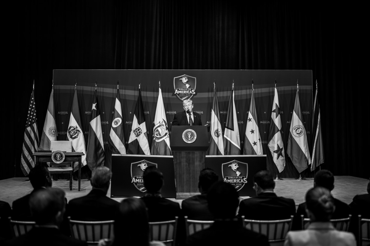 President Donald J. Trump delivers remarks during the Shield of the Americas summit at Trump National Doral, Saturday, March 7, 2026, in Miami, Florida. (Official White House Photo by Molly Riley)