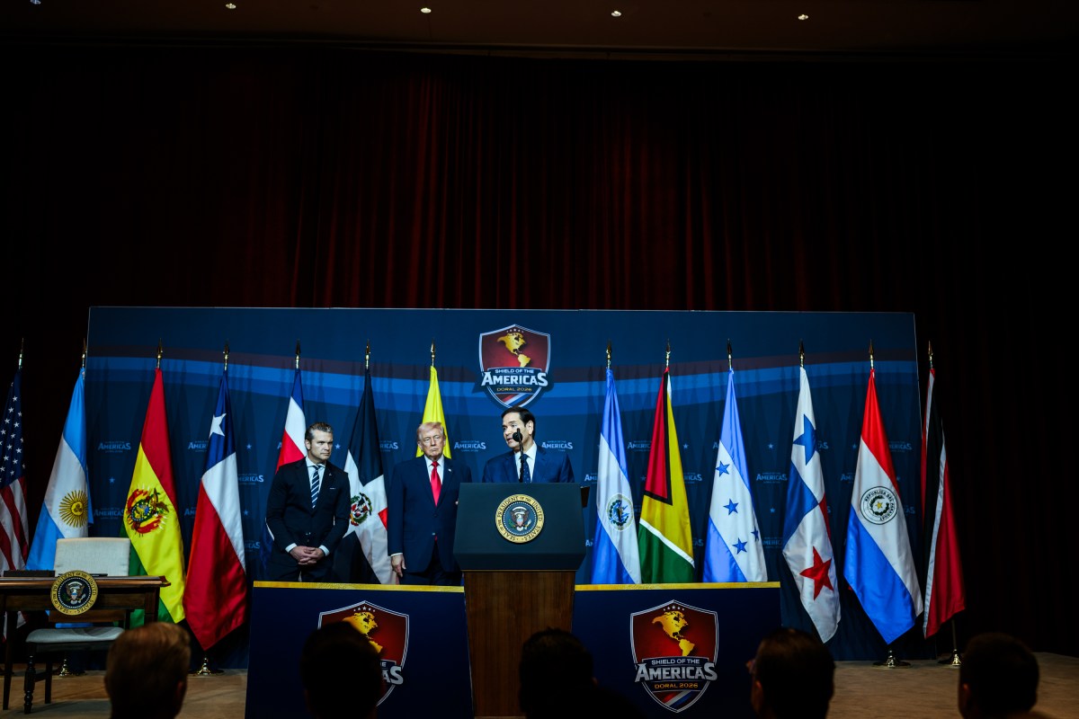 Secretary of State Marco Rubio delivers remarks during the Shield of the Americas summit at Trump National Doral, Saturday, March 7, 2026, in Miami, Florida. (Official White House Photo by Molly Riley)