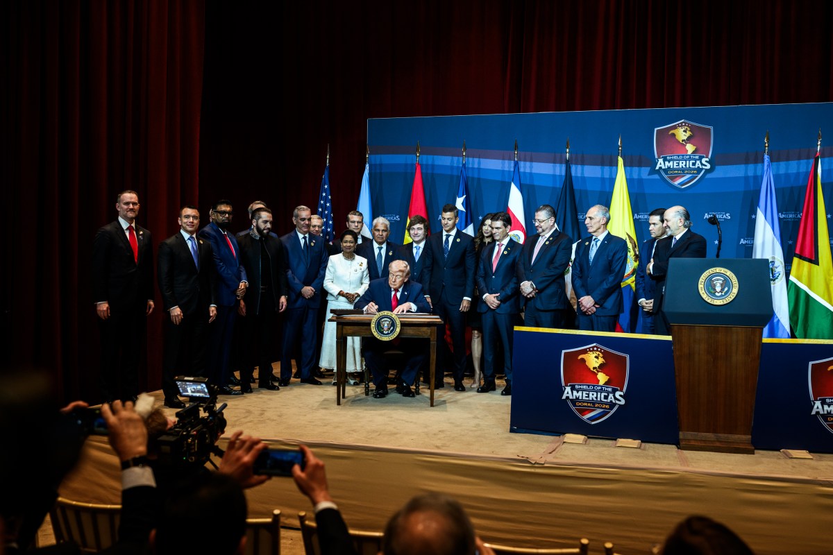 President Donald J. Trump participates in the Signing Ceremony of the Doral Charter of Liberty during the Shield of the Americas summit at Trump National Doral, Saturday, March 7, 2026, in Miami, Florida. (Official White House Photo by Molly Riley)
