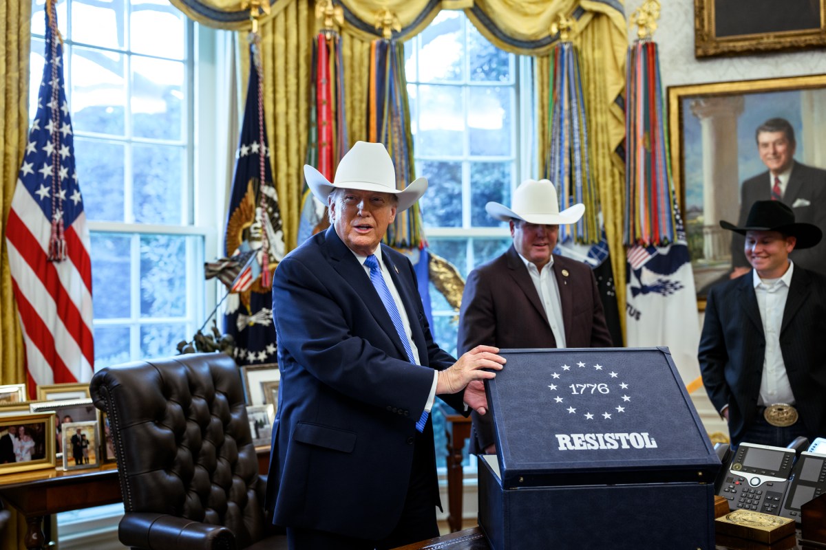 President Donald J. Trump greets National Finals Rodeo winners in the Oval Office, Friday, March 13, 2026. (Official White House Photo by Molly Riley)