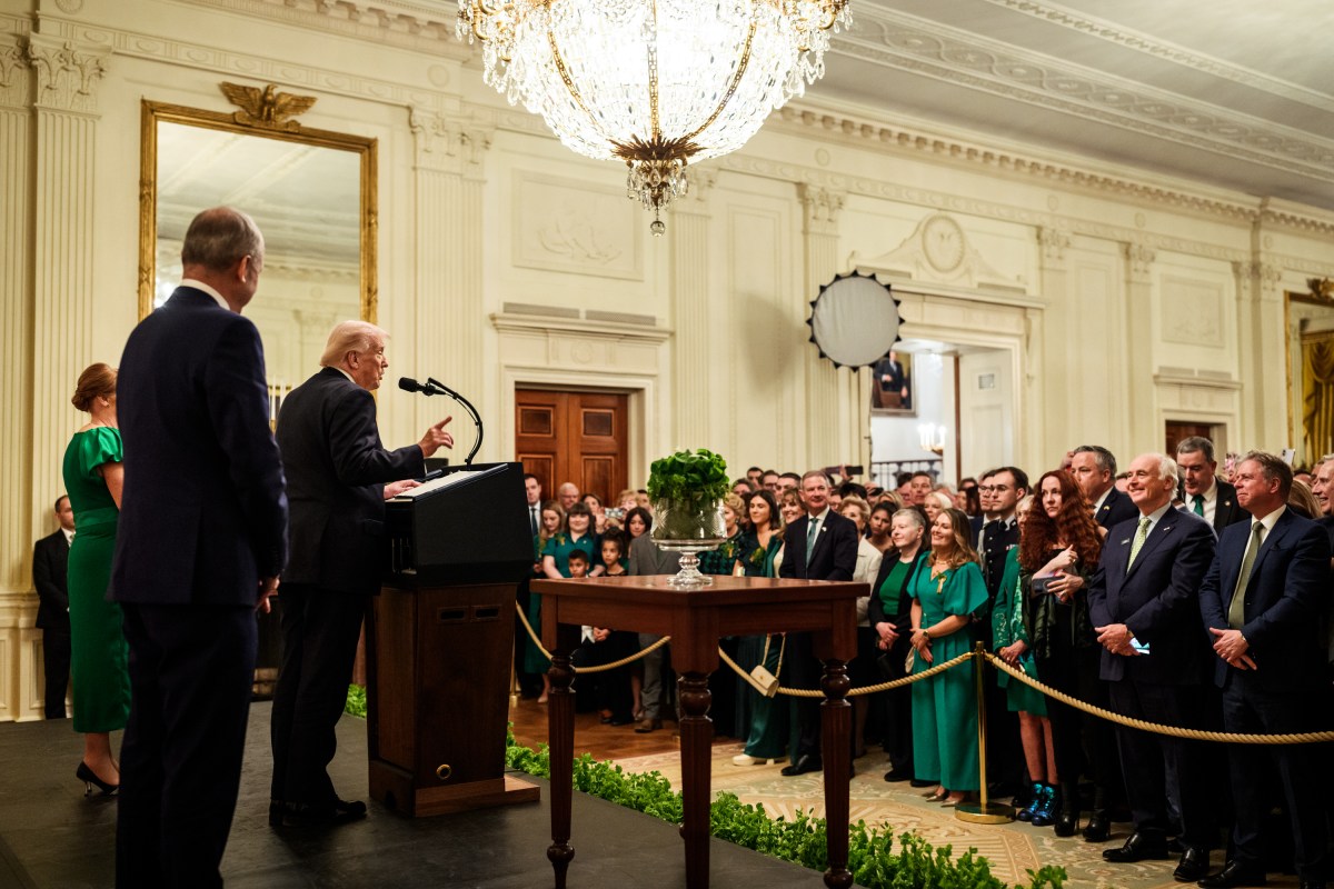 President Donald J. Trump delivers remarks at a Shamrock Reception in honor of St. Patrick’s Day, Tuesday, March 17, 2026 in the East Room of the White House. (Official White House Photo by Molly Riley)