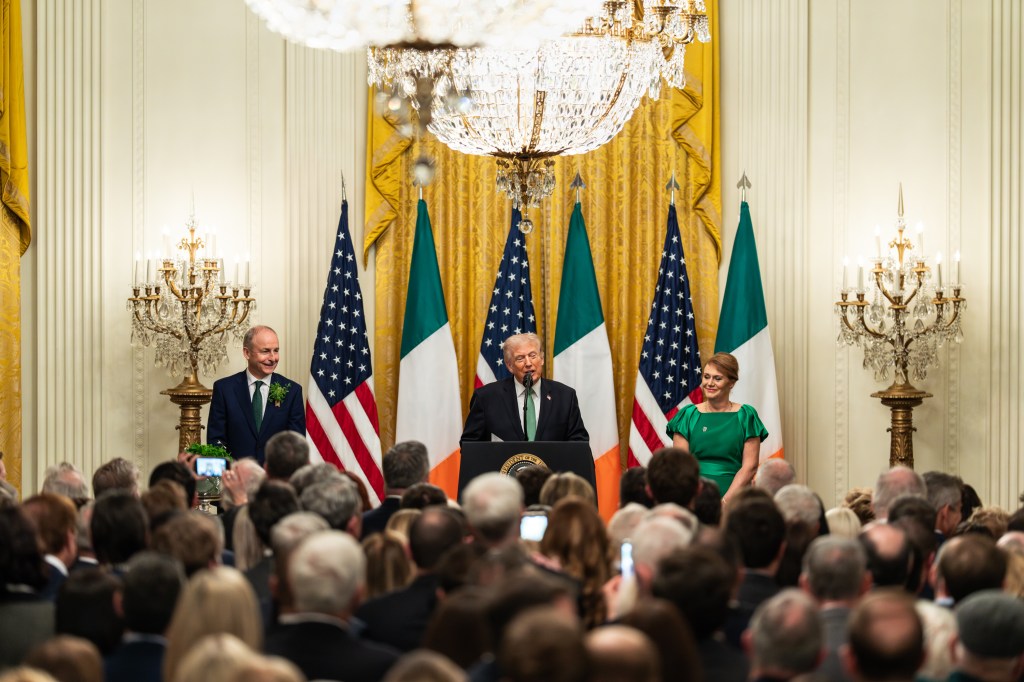 Taoiseach of Ireland Micheál Martin delivers remarks at a Shamrock Reception in honor of St. Patrick’s Day, Tuesday, March 17, 2026 in the East Room of the White House. (Official White House Photo by Patrick Ruddy)