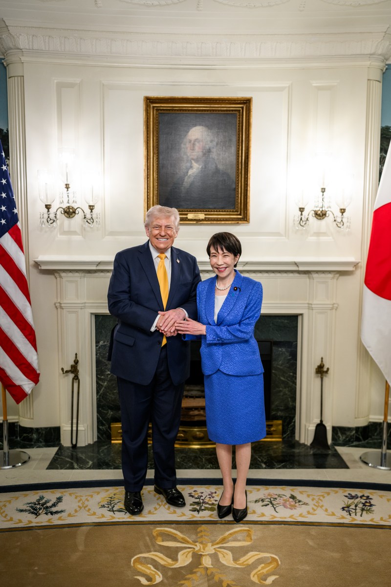 President Donald J. Trump poses for a photo with Japanese Prime Minister Sanae Takaichi in the Diplomatic Reception Room of the White House, Thursday, March 19, 2026. (Official White House Photo by Daniel Torok)